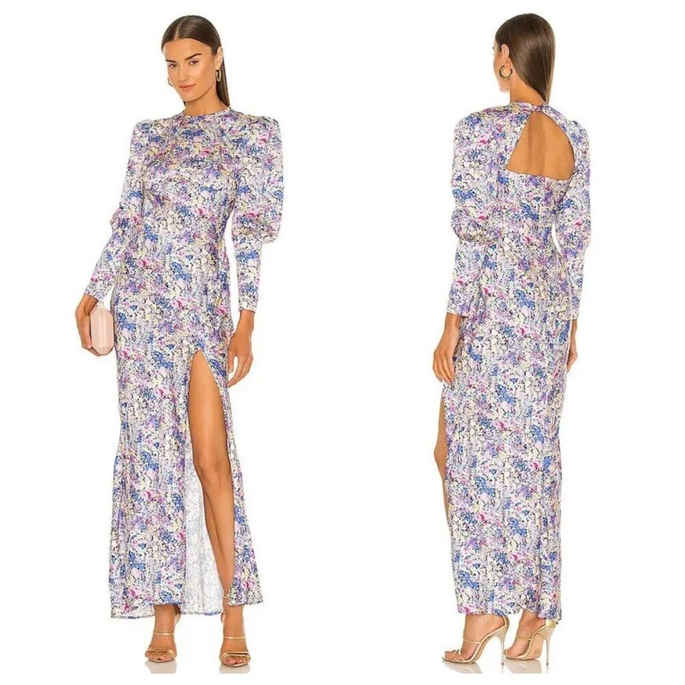 Floral Lavender Multi Maxi Dress with Side Slit